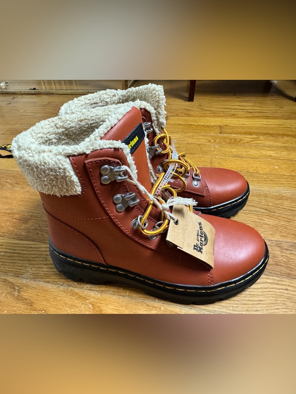 Dr. Martens Women's Orange Lace-Up Sherpa Collar Combat Boots
